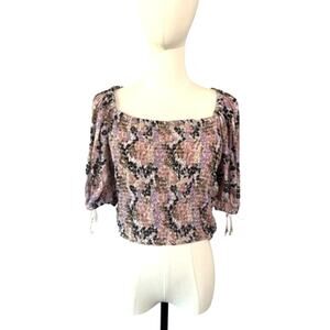 Free People Smocked Puff Sleeve Top Size Medium Floral Boho Crop Festival NWT